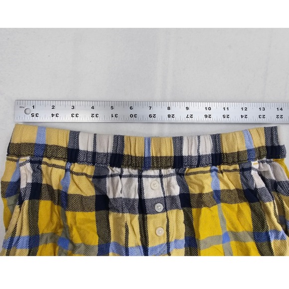 Aerie Plaid Pajama Set Button Up Shirt & Shorts Yellow Blue M Top S Shorts - Picture 10 of 12